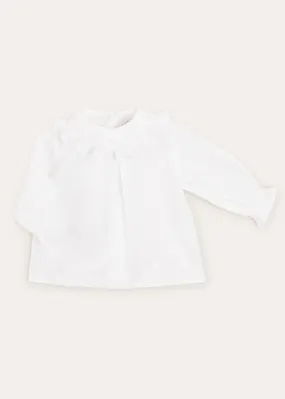 Handsmocked Collar Long Sleeve Blouse In Baby Pink (0-12mths)