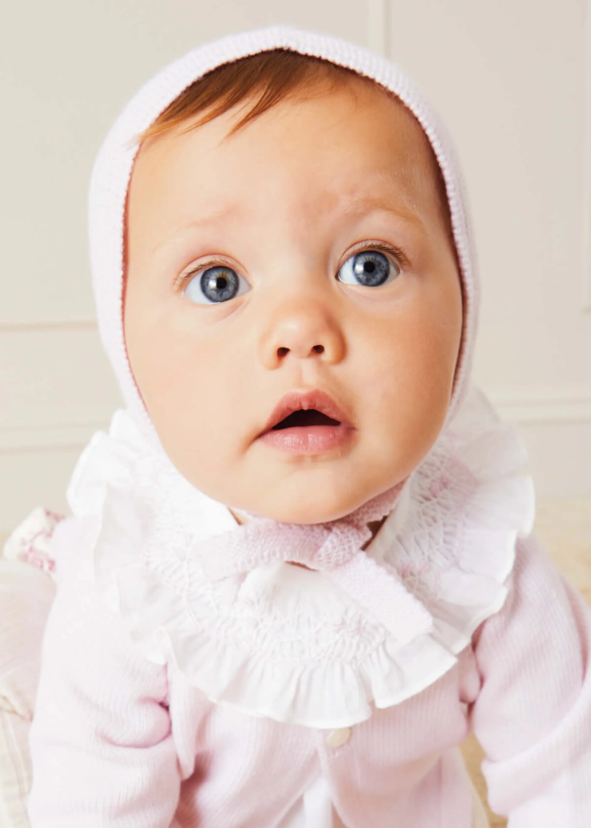 Handsmocked Collar Long Sleeve Blouse In Baby Pink (0-12mths)