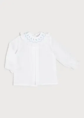 Handsmocked Collar Long Sleeve Blouse in White (0-12mths)