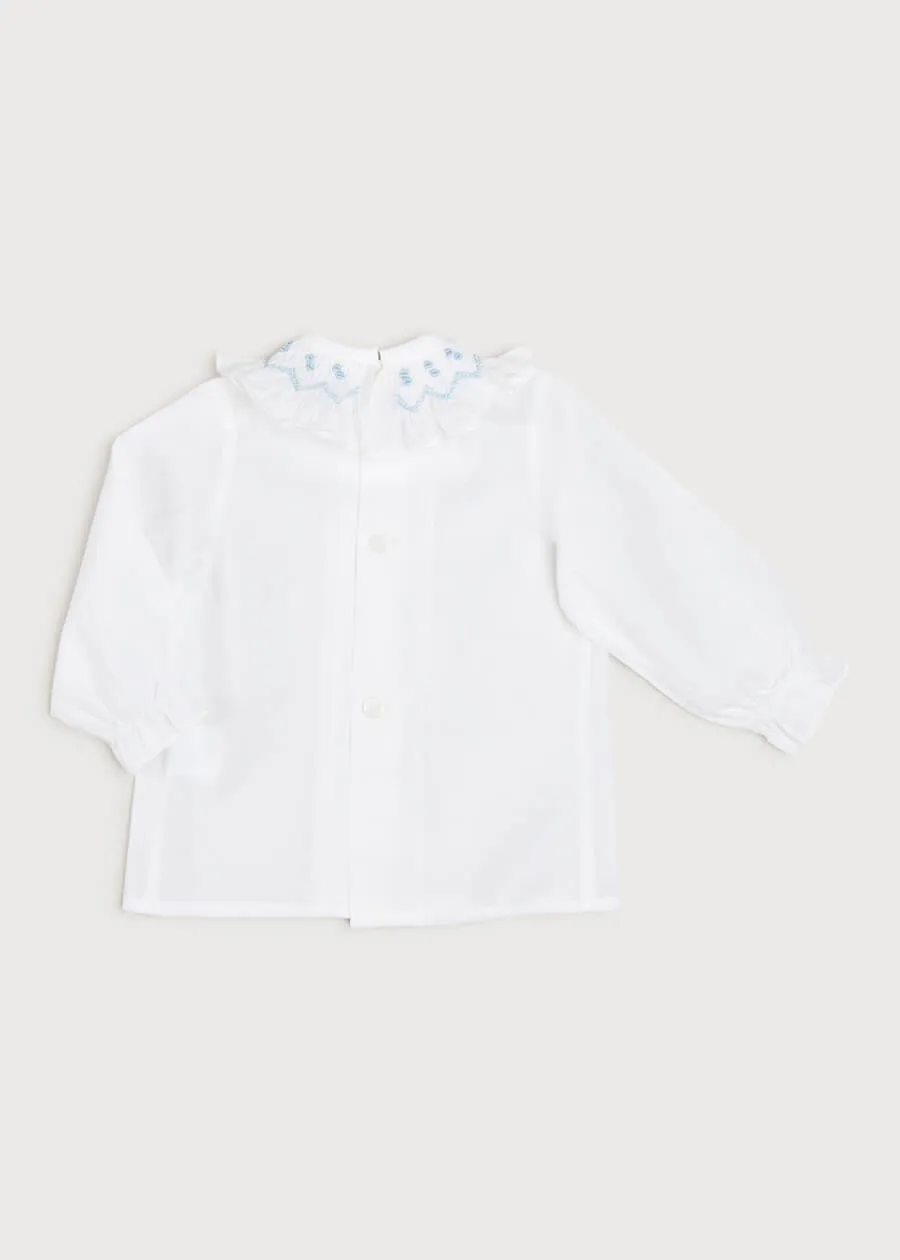 Handsmocked Collar Long Sleeve Blouse in White (0-12mths)