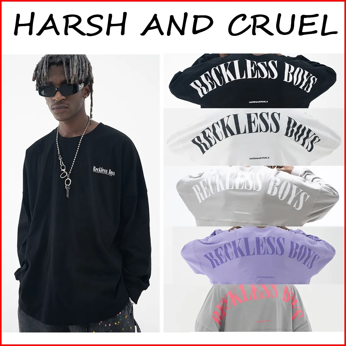 HARSH AND CRUEL  |Crew Neck Unisex Street Style Long Sleeves Cotton Oversized