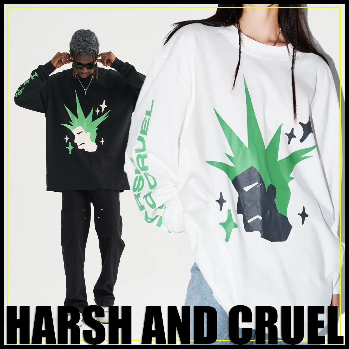 HARSH AND CRUEL  |Unisex Street Style Long Sleeves Cotton Oversized