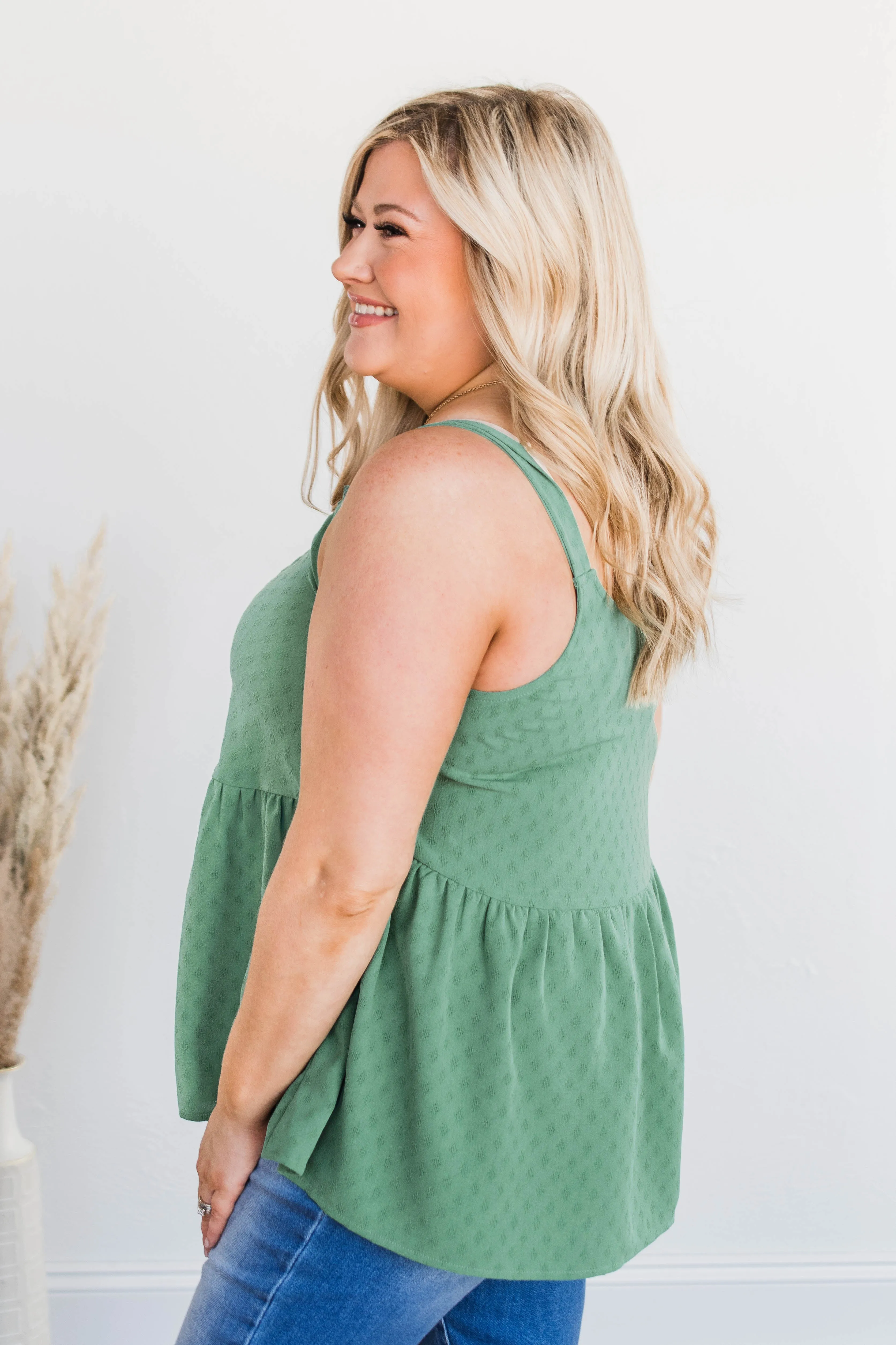 Hearts Beat In Harmony Button Tank- Dark Sage