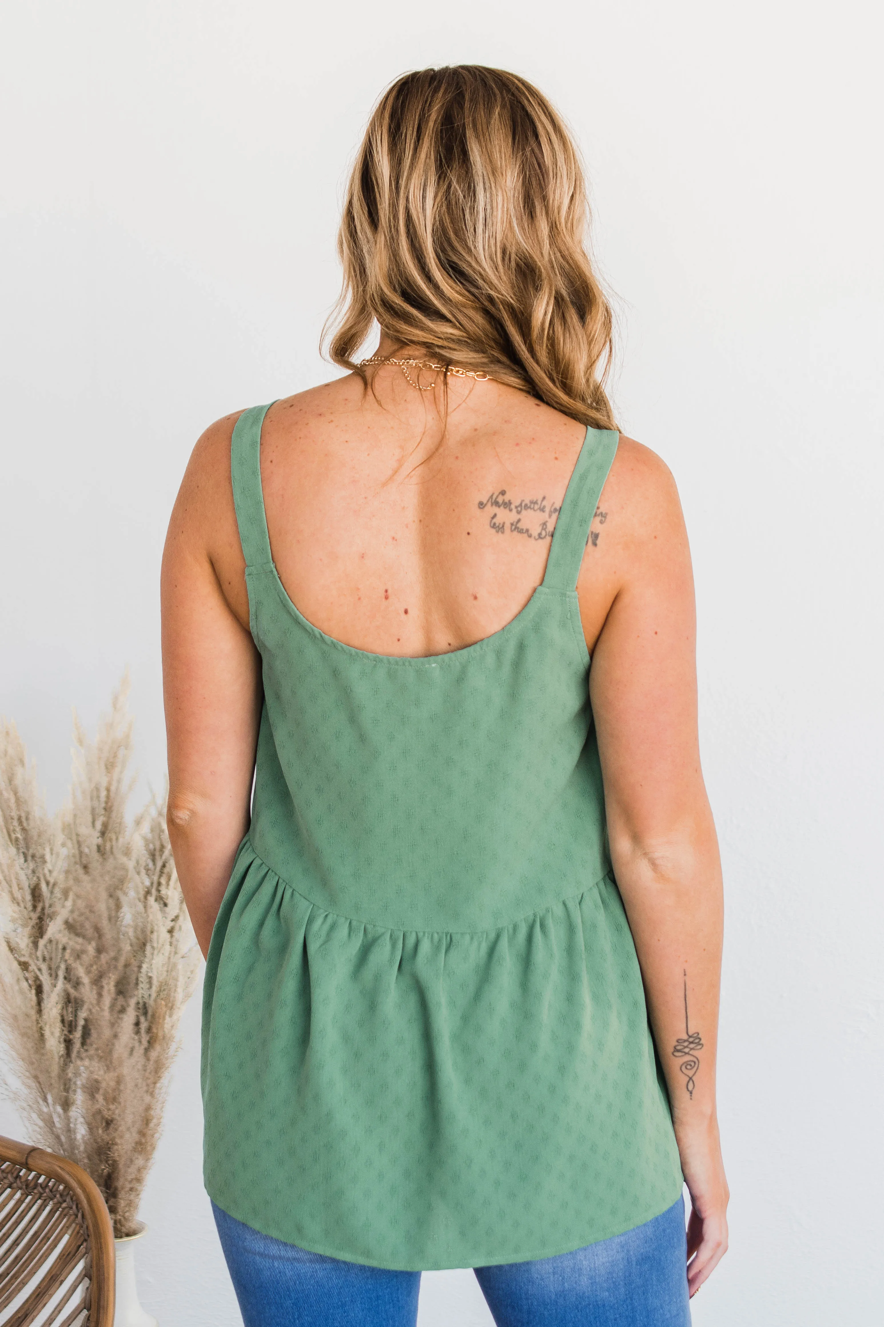 Hearts Beat In Harmony Button Tank- Dark Sage