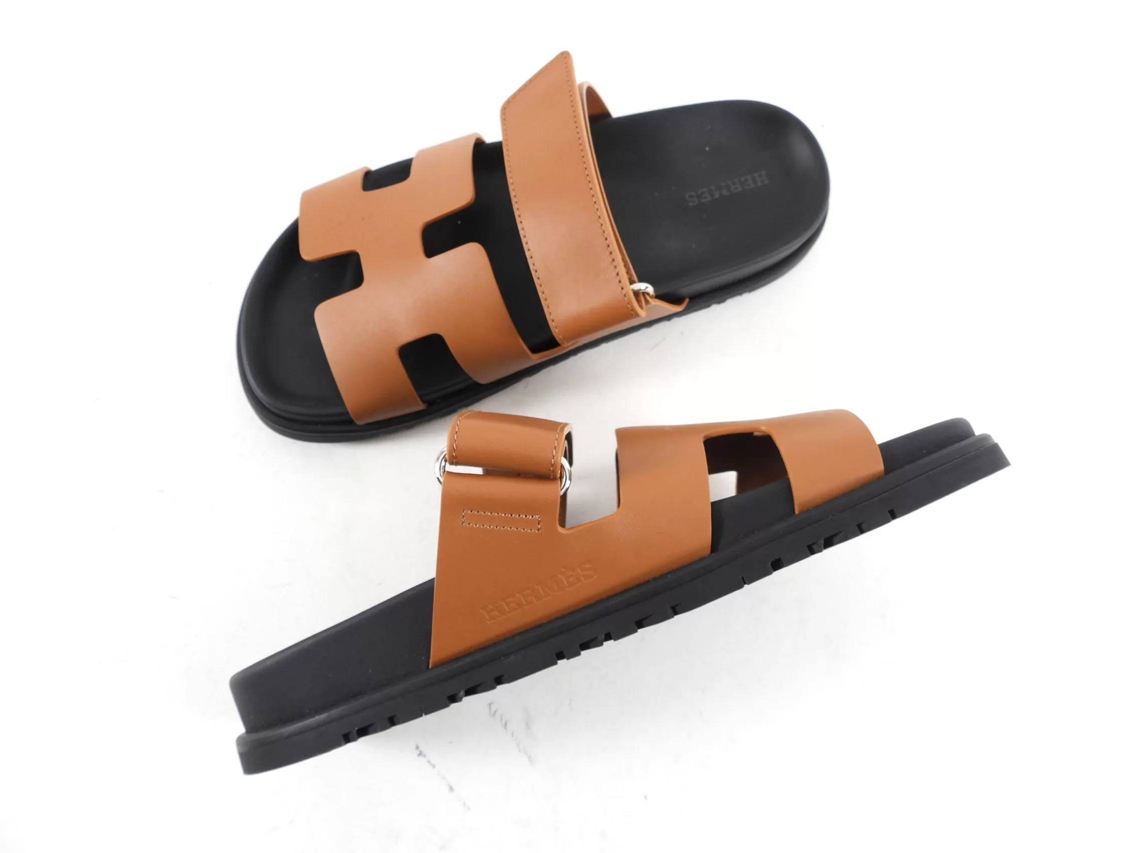 Hermes Tan Leather Chypre Flat Sandals - 37