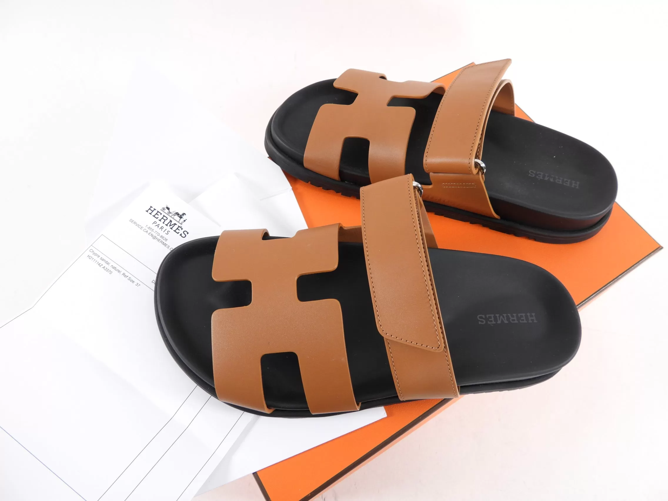 Hermes Tan Leather Chypre Flat Sandals - 37