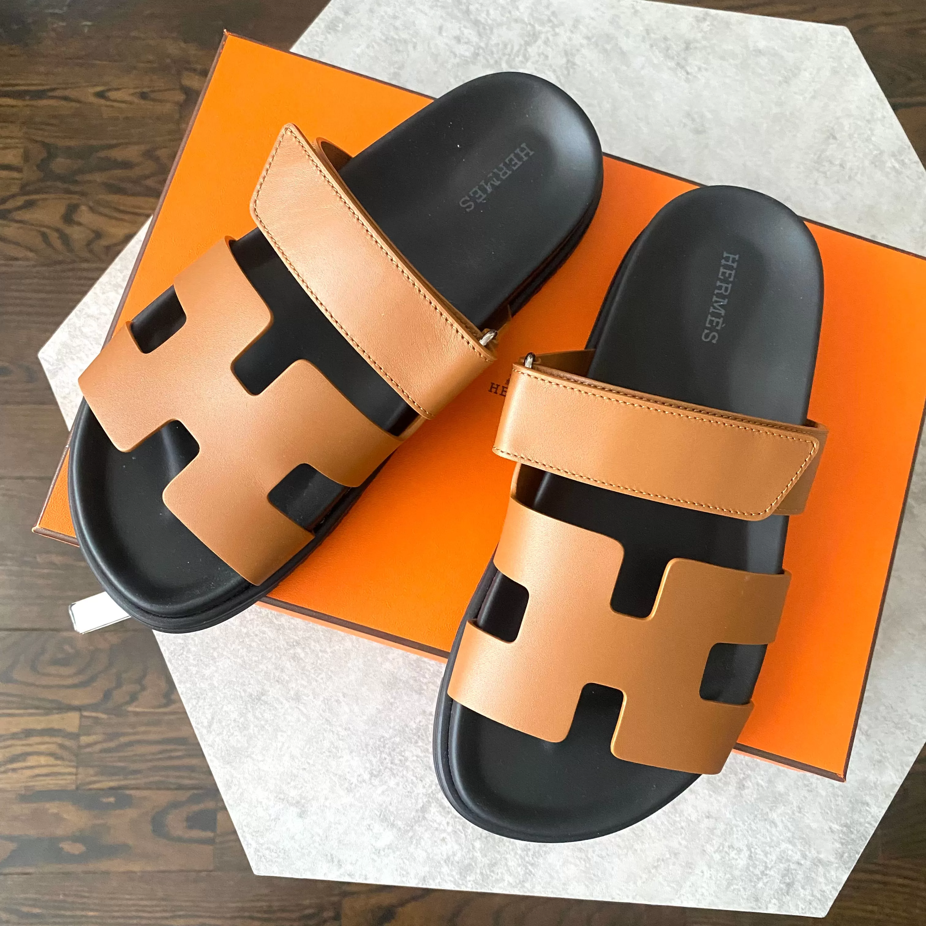 Hermes Tan Leather Chypre Flat Sandals - 37