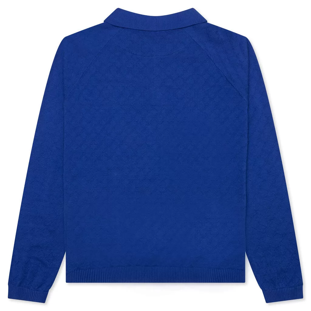 Hogan Pointelle Raglan Sleeve Sweater Polo - Indeevar Blue