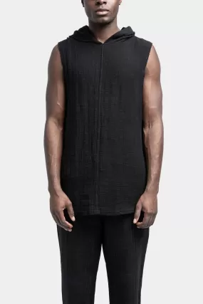 Hooded linen blend tank top, Black