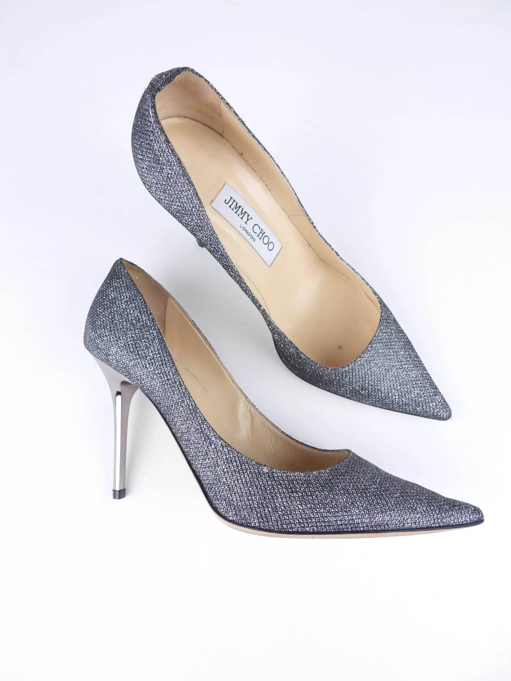 Jimmy Choo Anthracite Lame Glitter Abel Pump Heels - 37.5