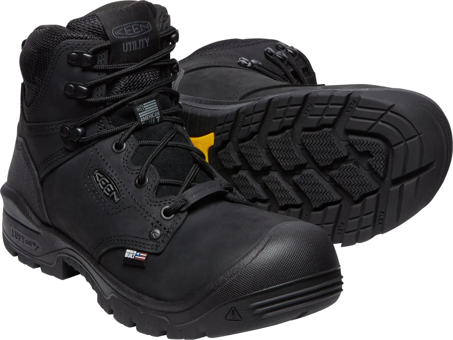 Keen Utility Mens Independence 6in WP Black/Black Leather Work Boots