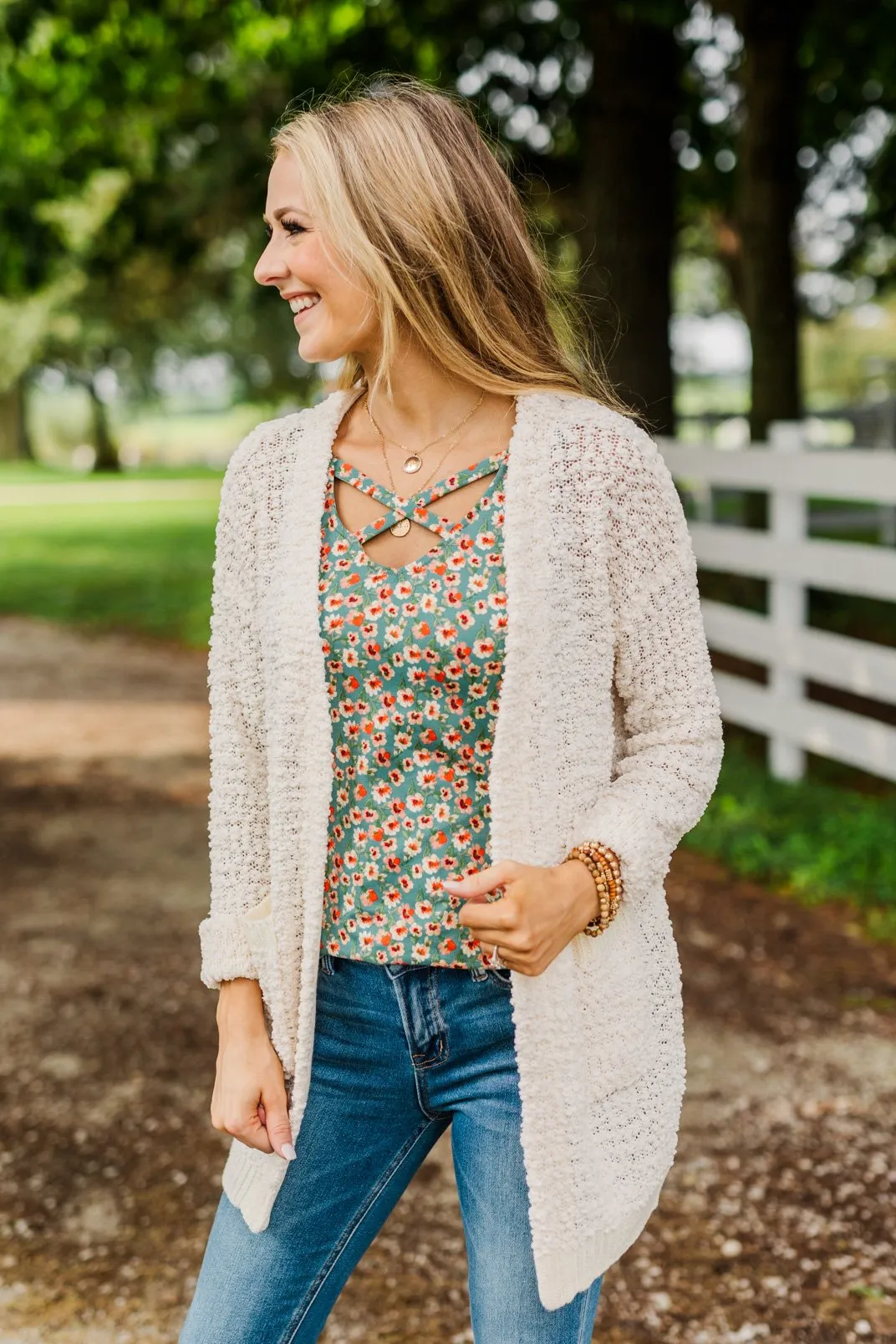 Like A Summer Breeze Floral Criss-Cross Tank- Dusty Teal