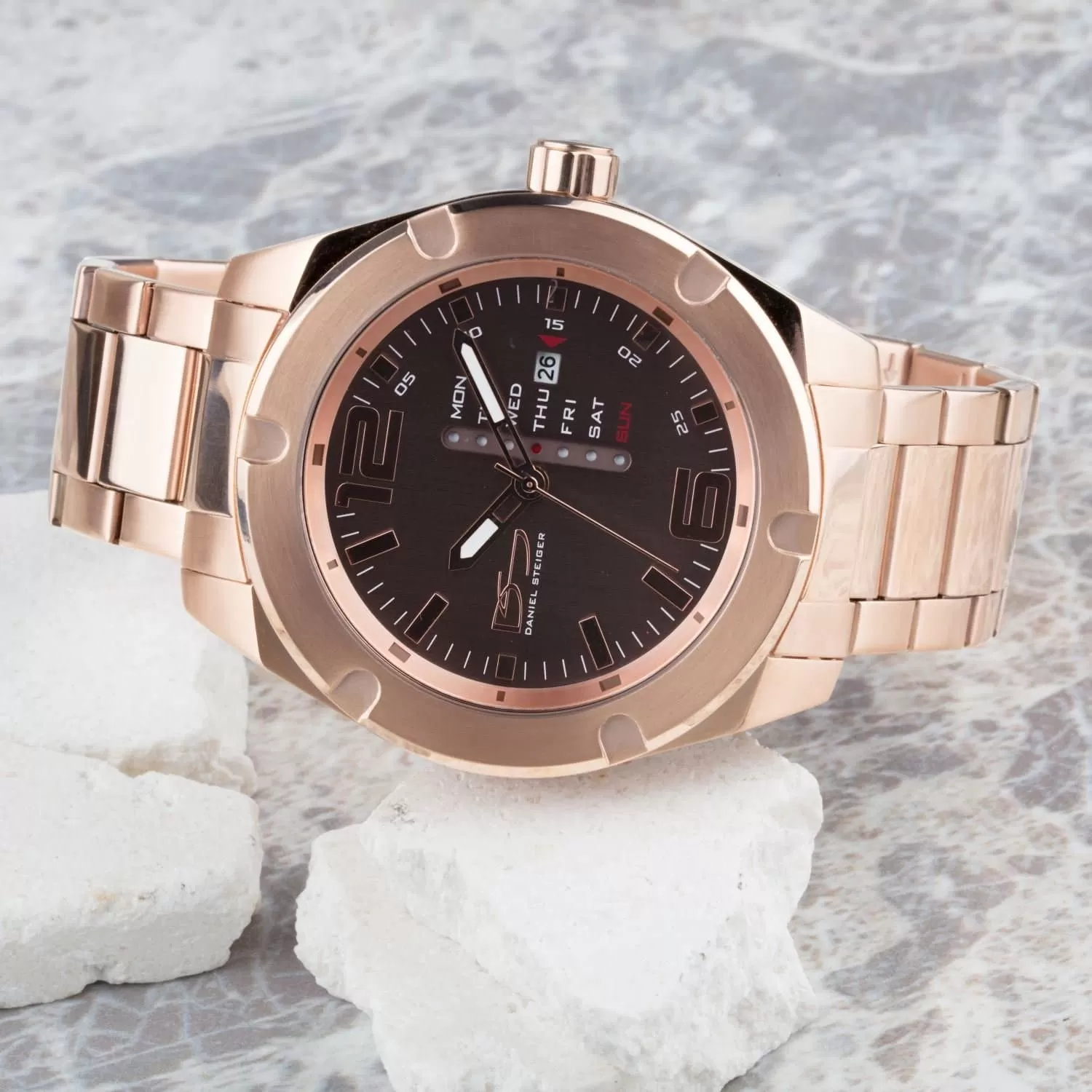 Linear Day Date Rose Gold Watch