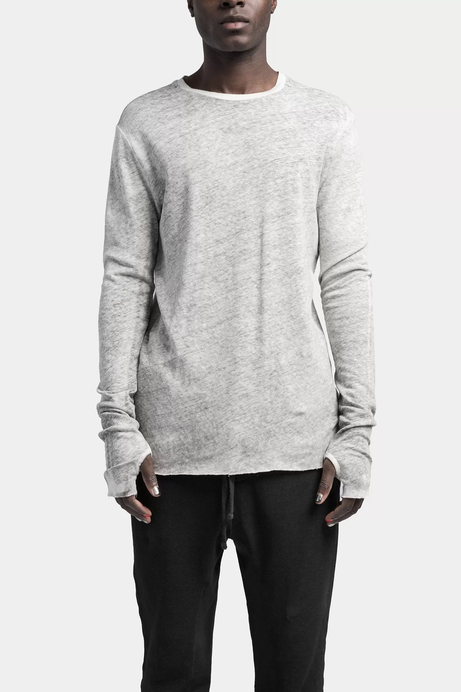 Linen blend long sleeve tee, Dirt cream