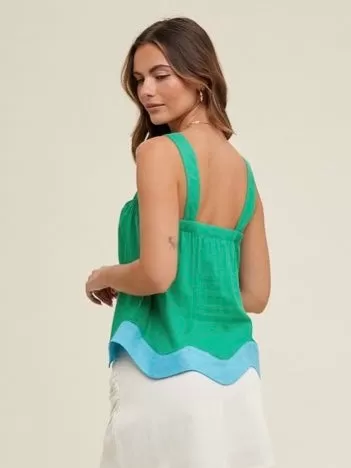 Linen Scallop Colorblock Tank