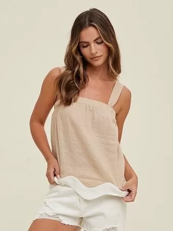 Linen Scallop Colorblock Tank