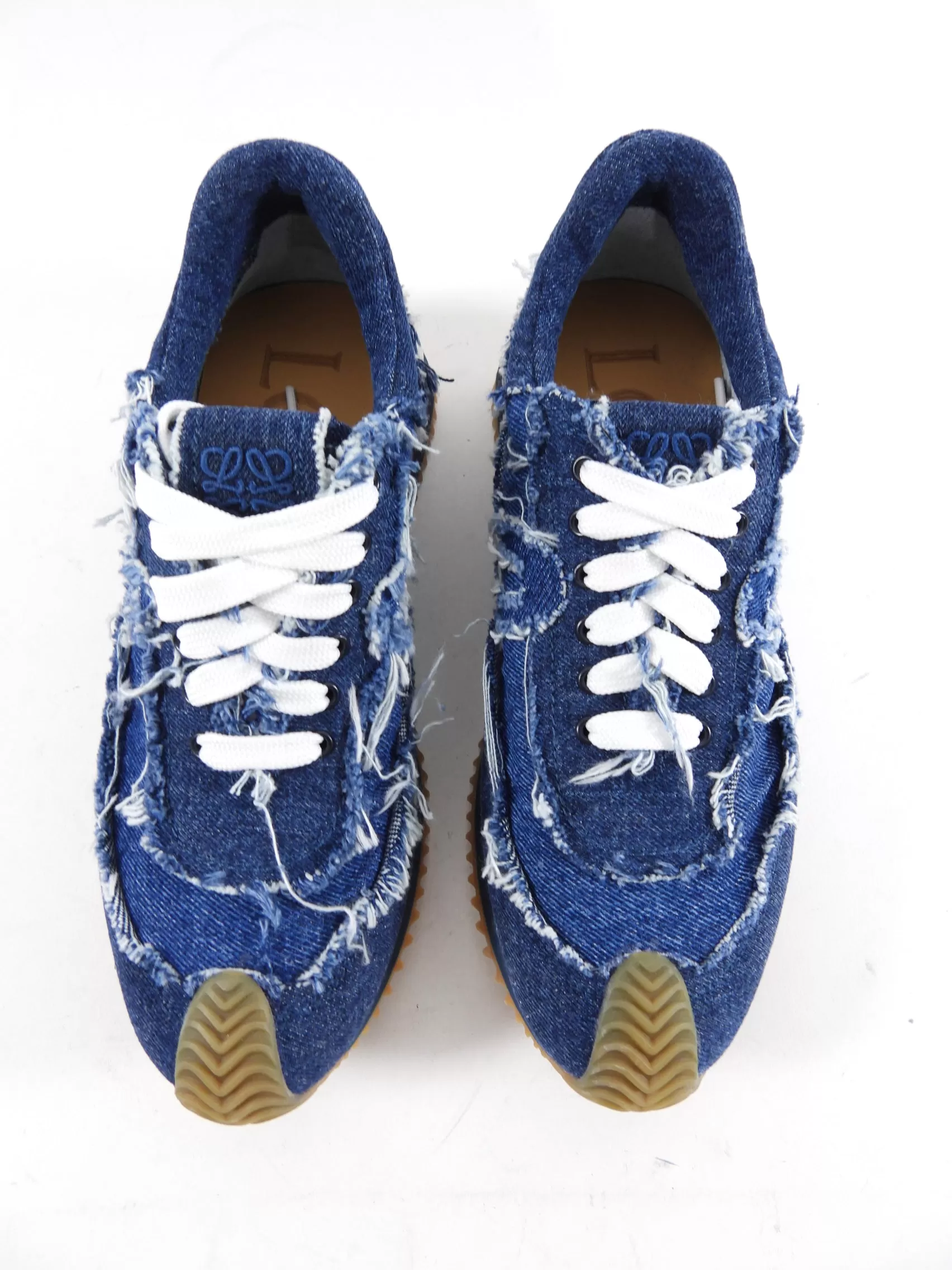 Loewe Blue Denim Anagram Frayed Edge Sneakers - 37