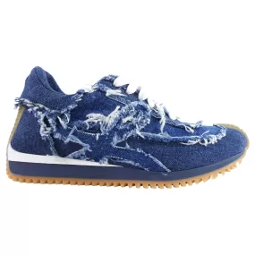 Loewe Blue Denim Anagram Frayed Edge Sneakers - 37