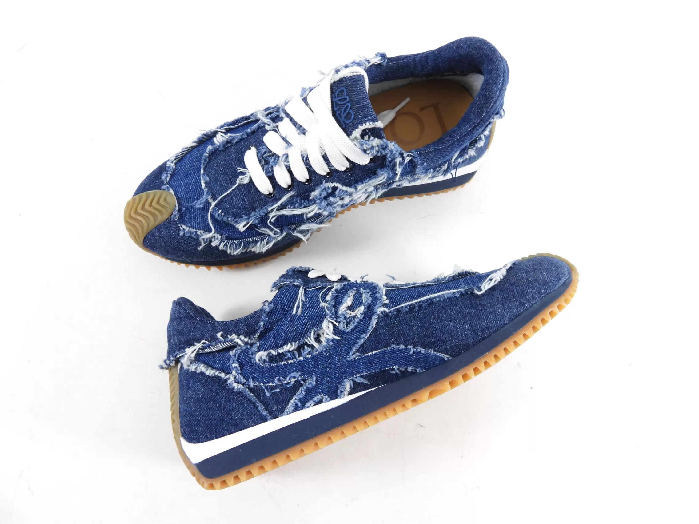 Loewe Blue Denim Anagram Frayed Edge Sneakers - 37