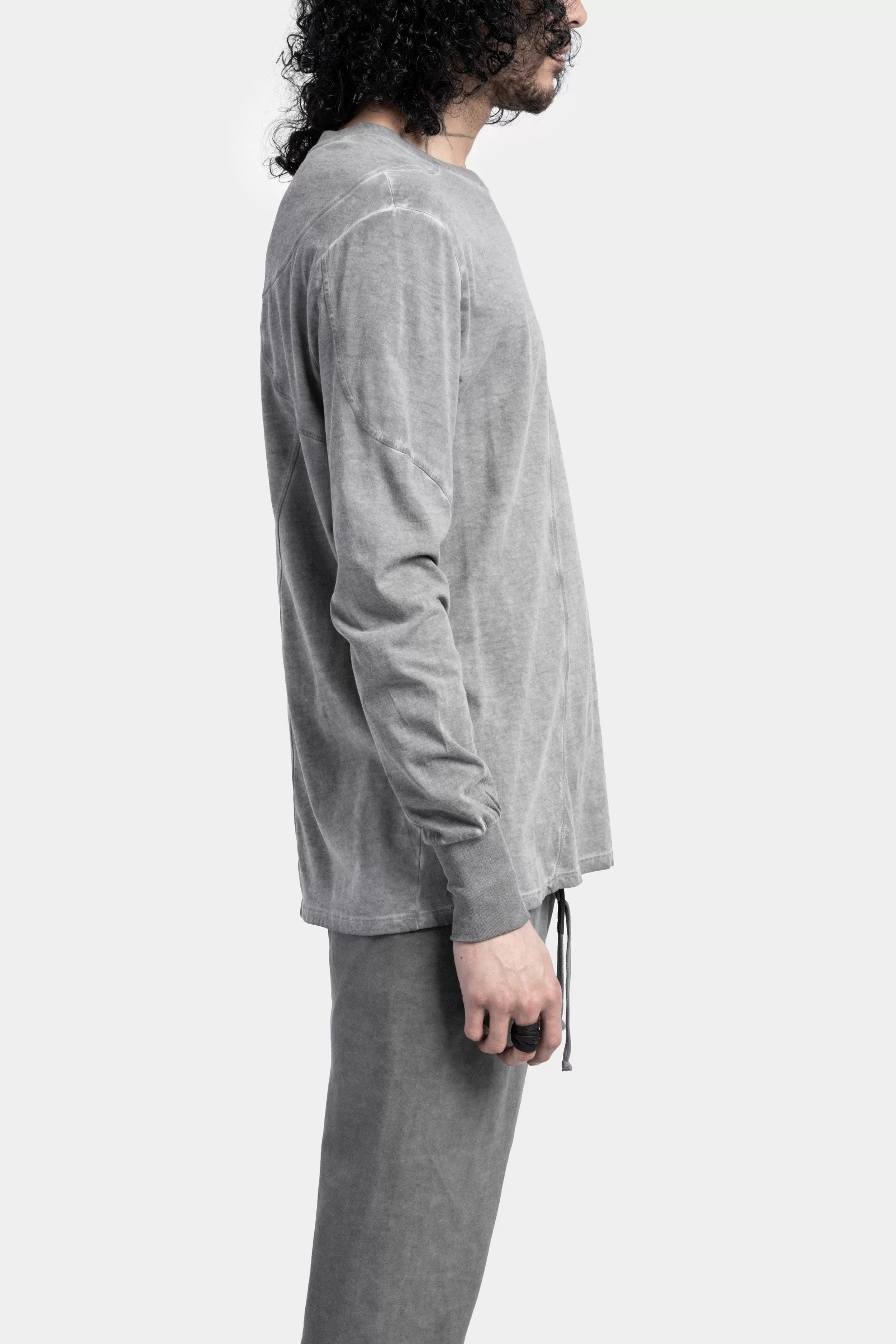 Long Sleeve Cotton Tee, Cold Dye Grey