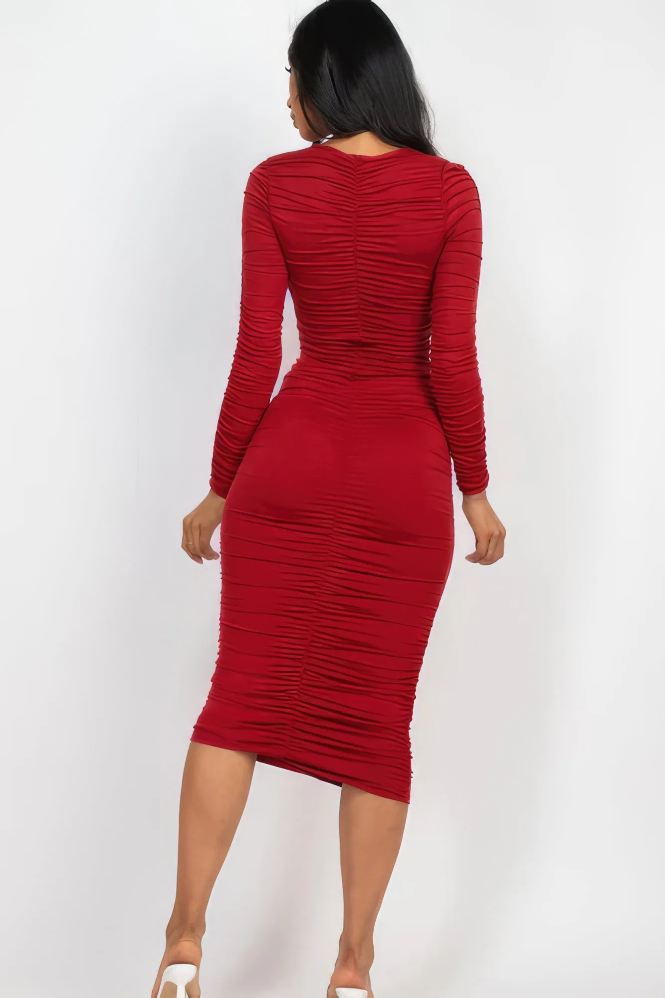 Long Sleeve Ruched Midi Dress