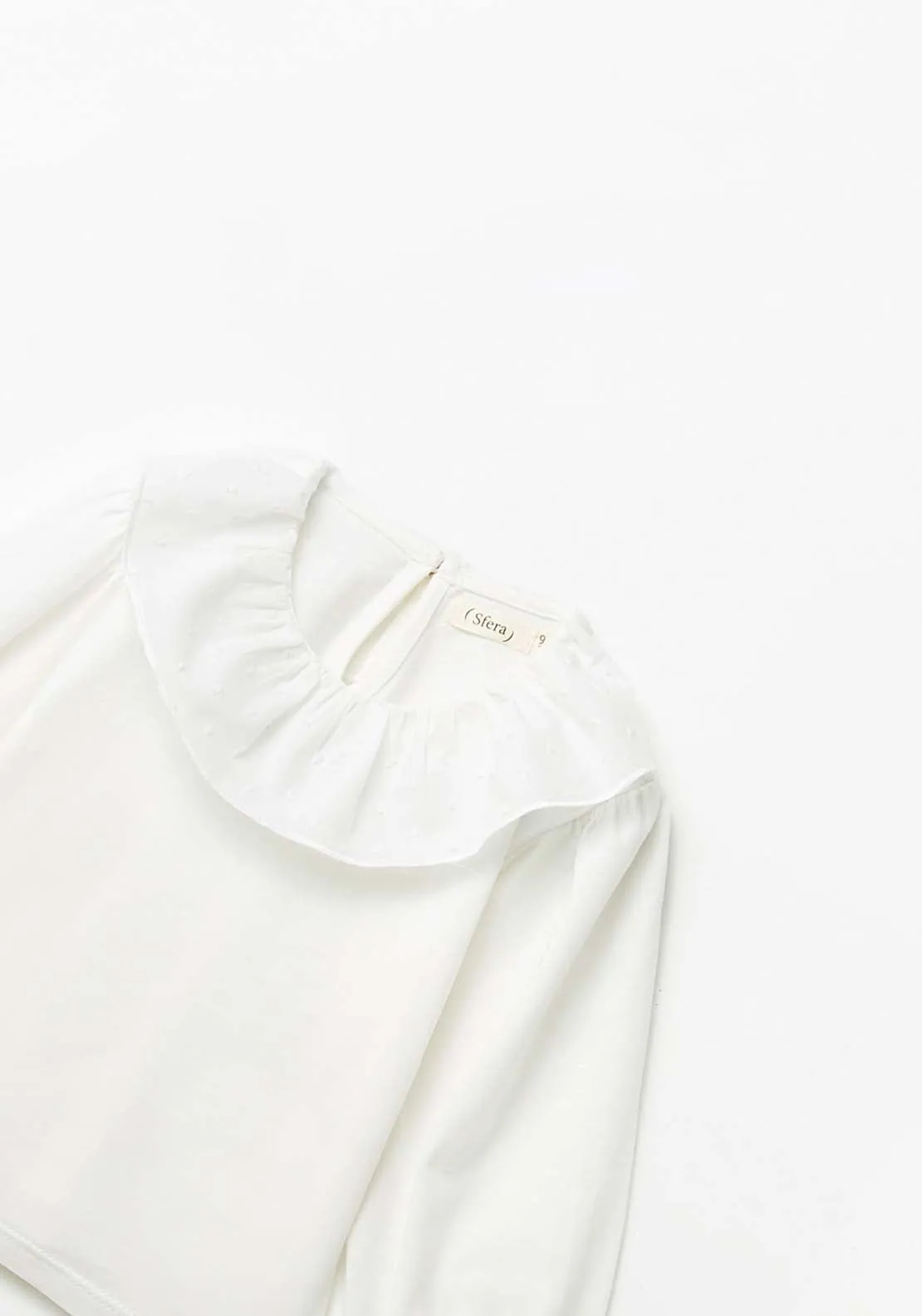 Long Sleeve Ruffle Top - White