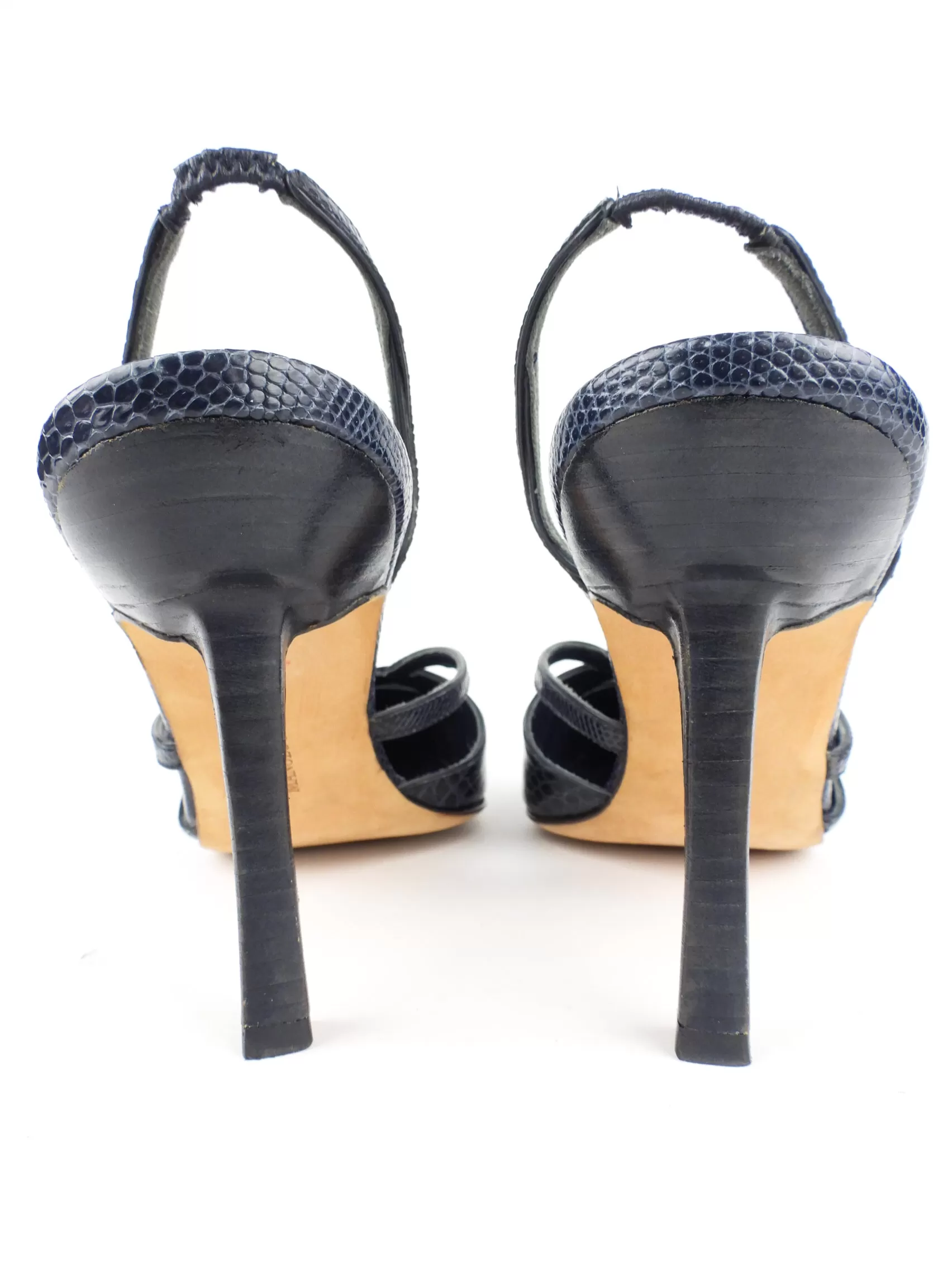 Manolo Blahnik Navy Blue Python Leather Slingback Stiletto Heel Pumps - 41