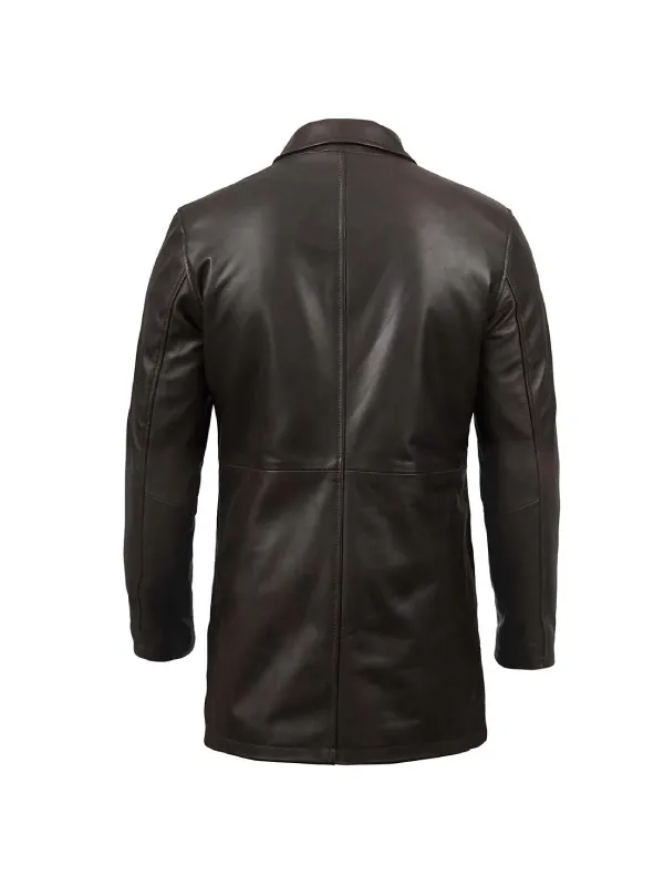 Mens Distressed Dark Brown Leather Coat