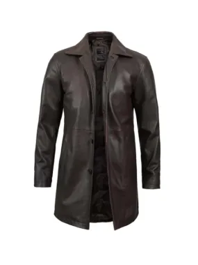 Mens Distressed Dark Brown Leather Coat