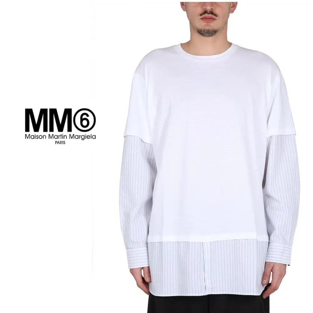 MM6 Maison Margiela  |Crew Neck Stripes Blended Fabrics Street Style Long Sleeves