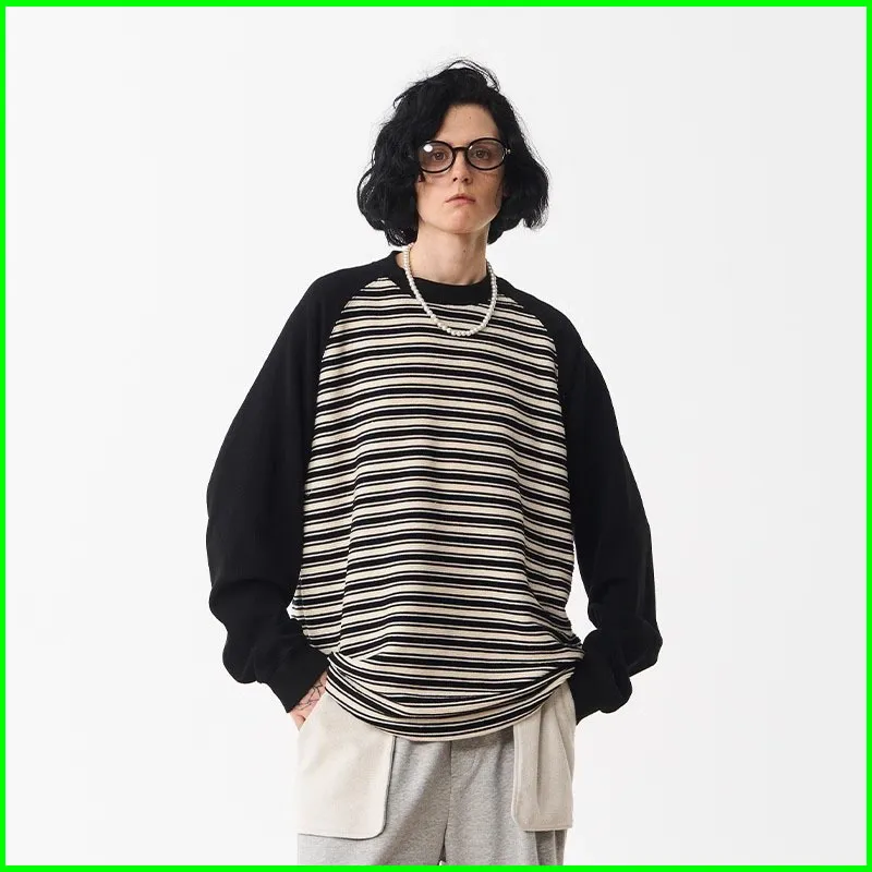 MODITEC  |Crew Neck Stripes Unisex Blended Fabrics Street Style