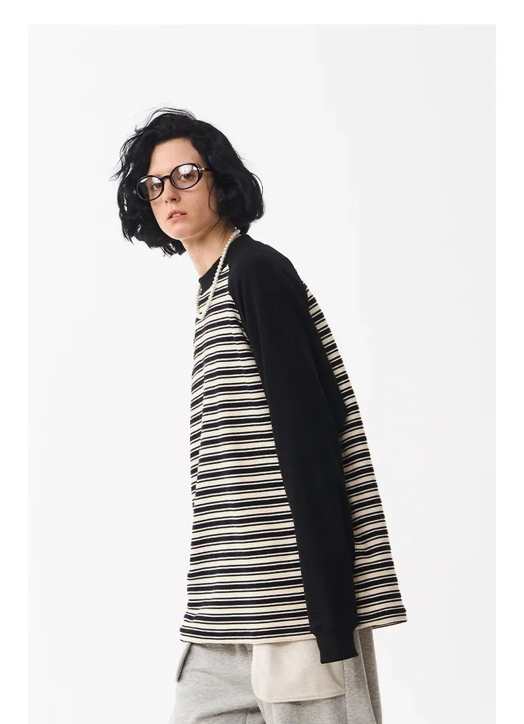 MODITEC  |Crew Neck Stripes Unisex Blended Fabrics Street Style