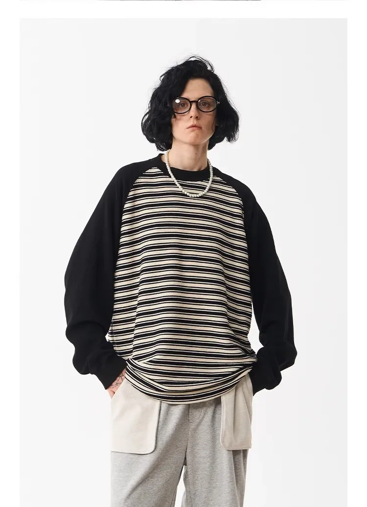 MODITEC  |Crew Neck Stripes Unisex Blended Fabrics Street Style