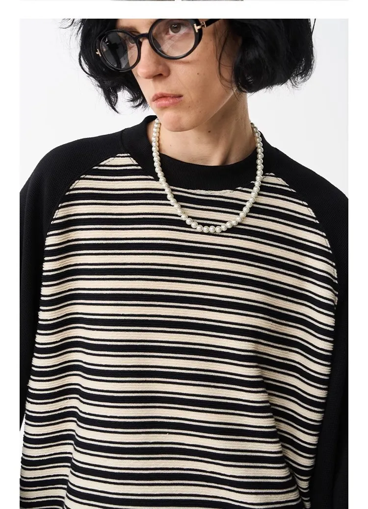 MODITEC  |Crew Neck Stripes Unisex Blended Fabrics Street Style