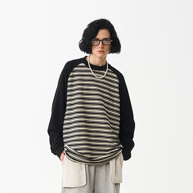 MODITEC  |Crew Neck Stripes Unisex Blended Fabrics Street Style