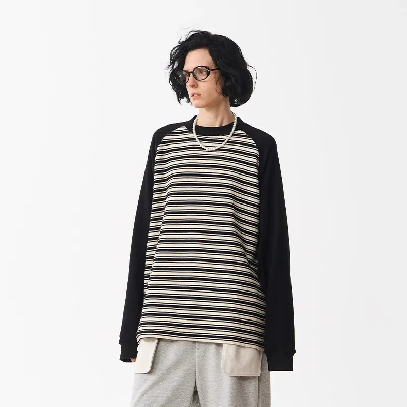 MODITEC  |Crew Neck Stripes Unisex Blended Fabrics Street Style