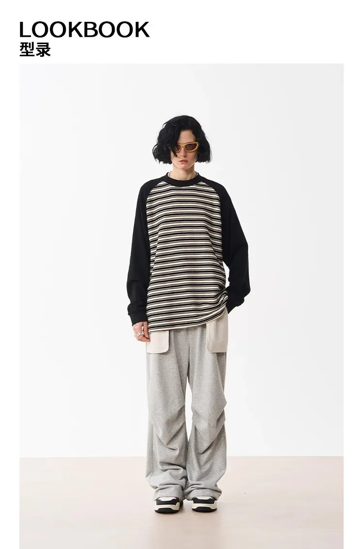 MODITEC  |Crew Neck Stripes Unisex Blended Fabrics Street Style