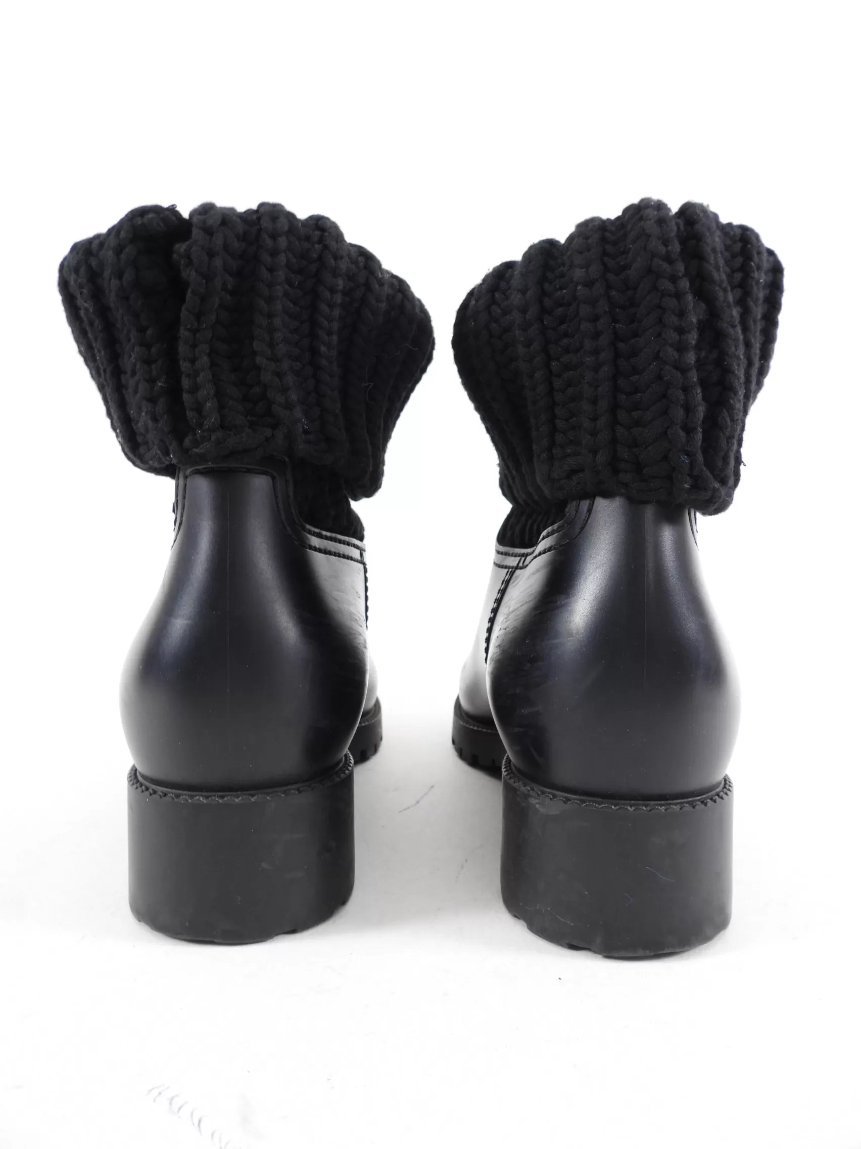 Moncler Black Rubber Ginette Knit Boots - 38