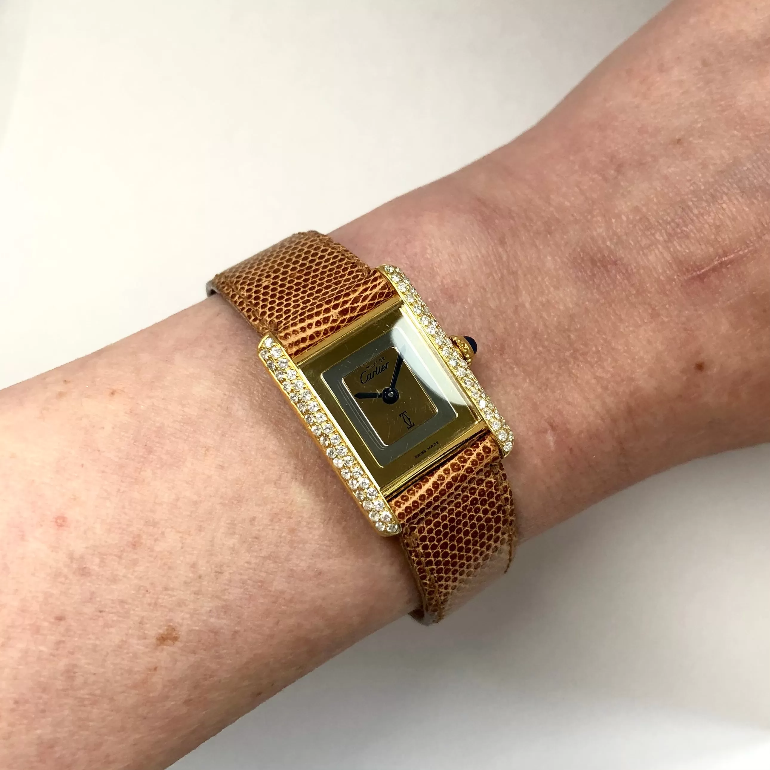 Must de CARTIER TANK Quartz 21mm Goldplated Diamond Watch