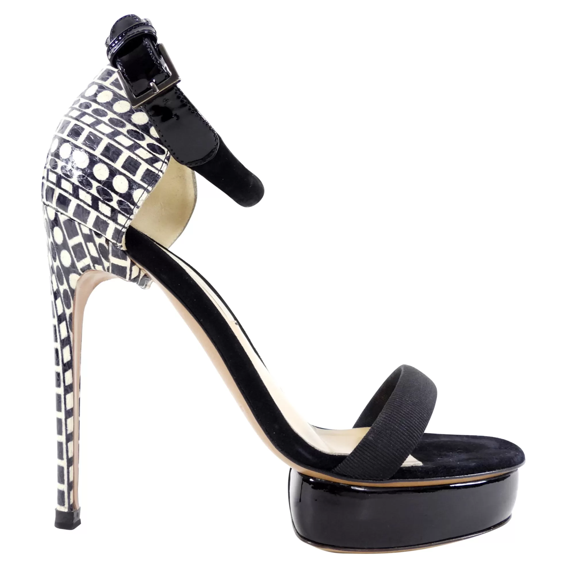 Nicholas Kirkwood Black and White Suede Patent Bauhaus Heels - 7.5