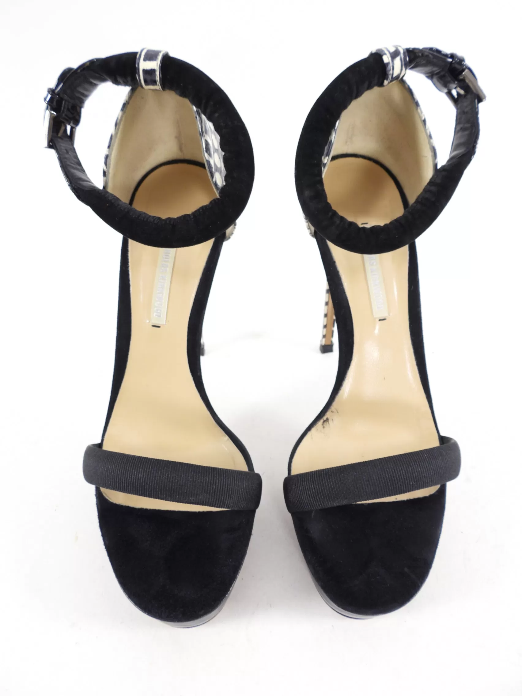 Nicholas Kirkwood Black and White Suede Patent Bauhaus Heels - 7.5