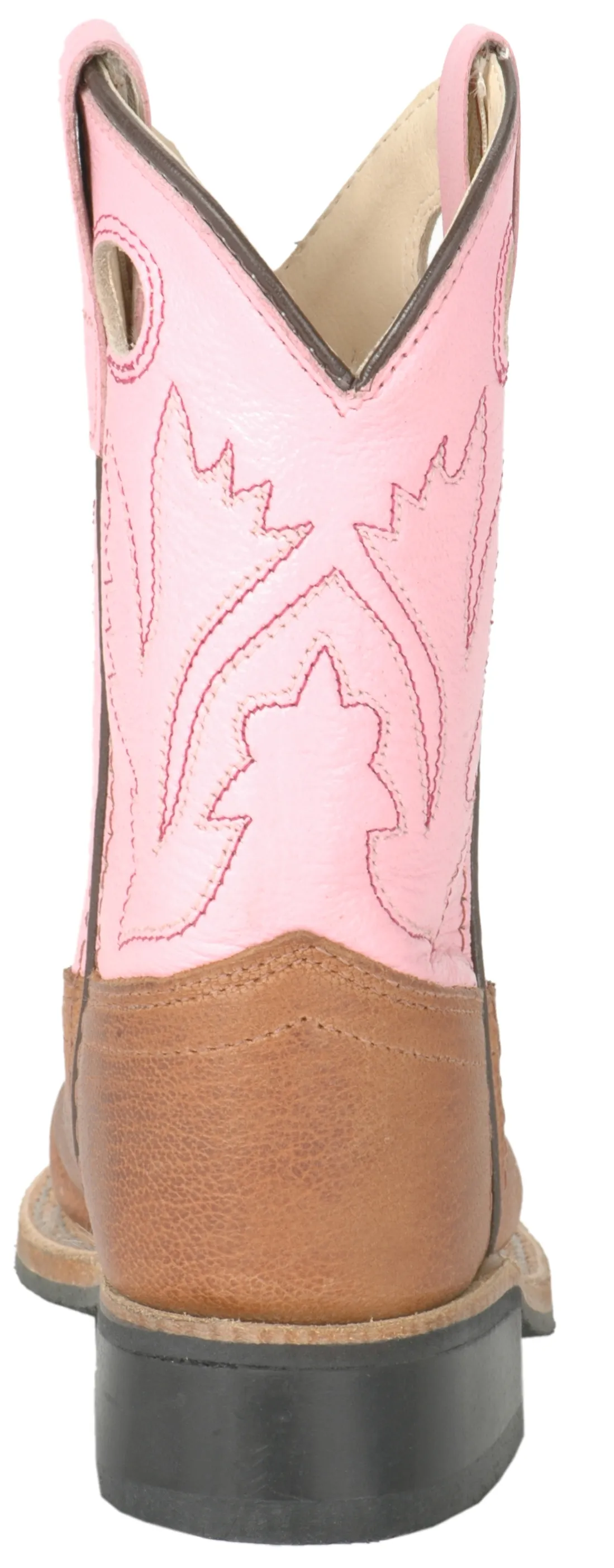 Old West Toddler Distressed Brown and Pink Corona Calf Square Toe Cowboy Boot