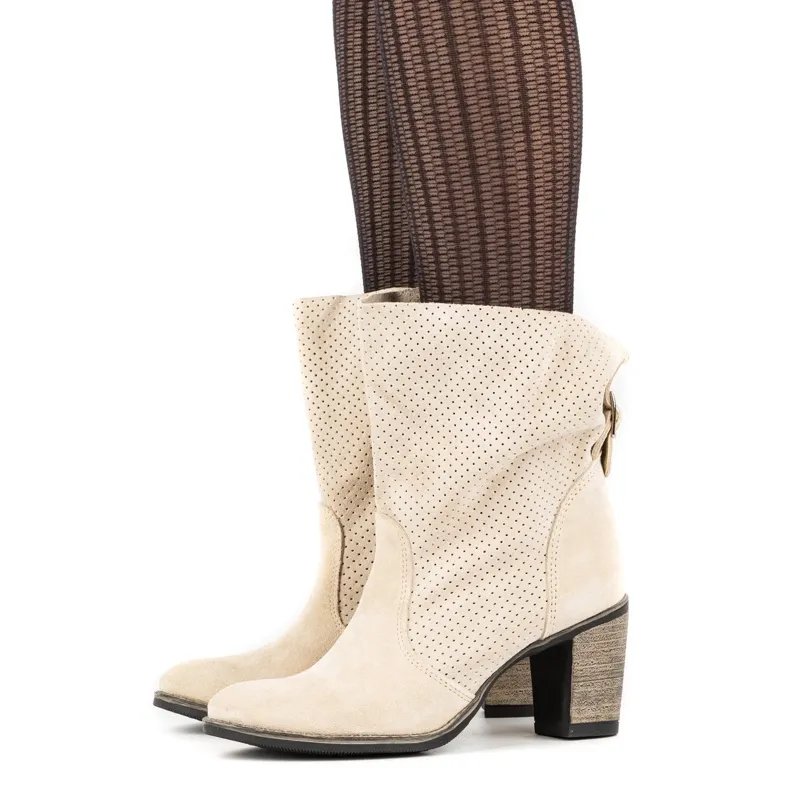 Openwork leather Sophia beige boots