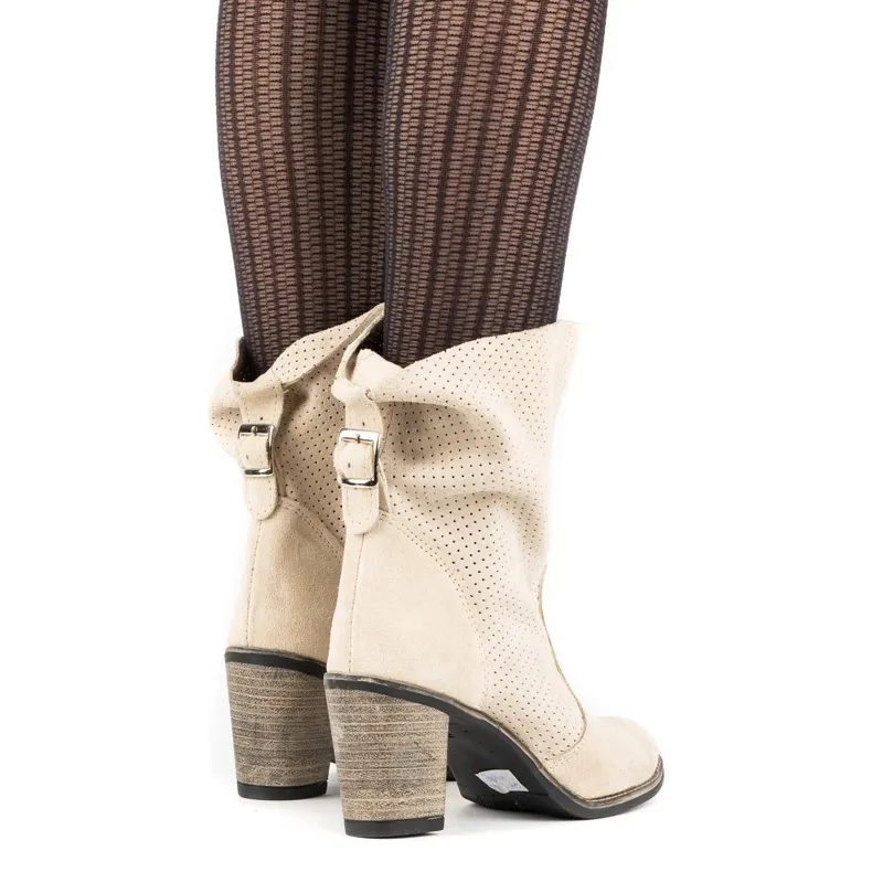 Openwork leather Sophia beige boots