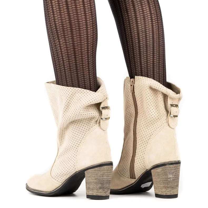 Openwork leather Sophia beige boots