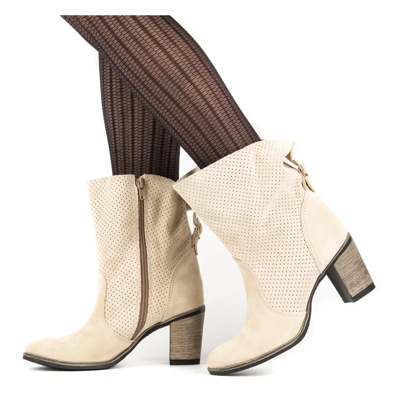 Openwork leather Sophia beige boots