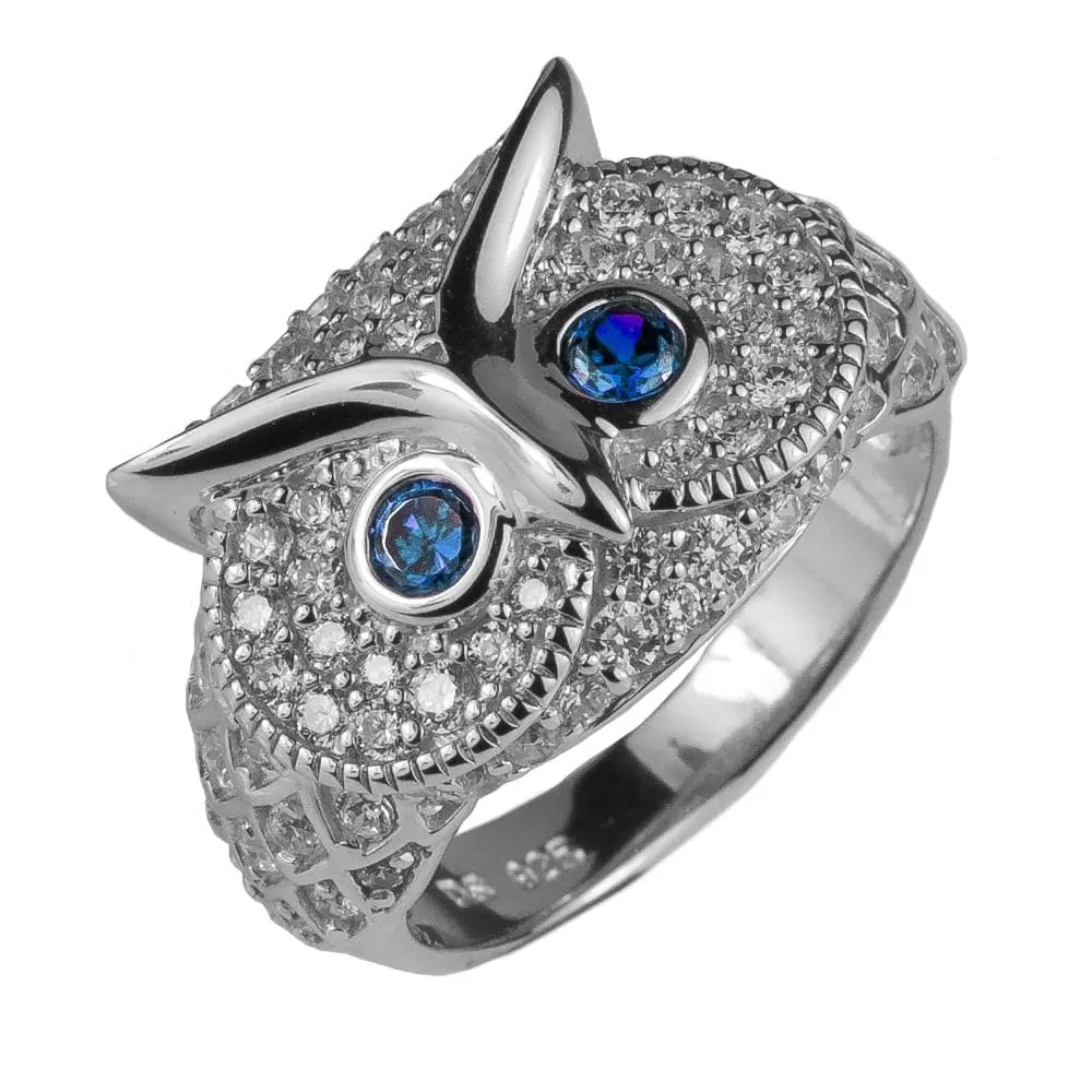 Owl Rhodium Ring