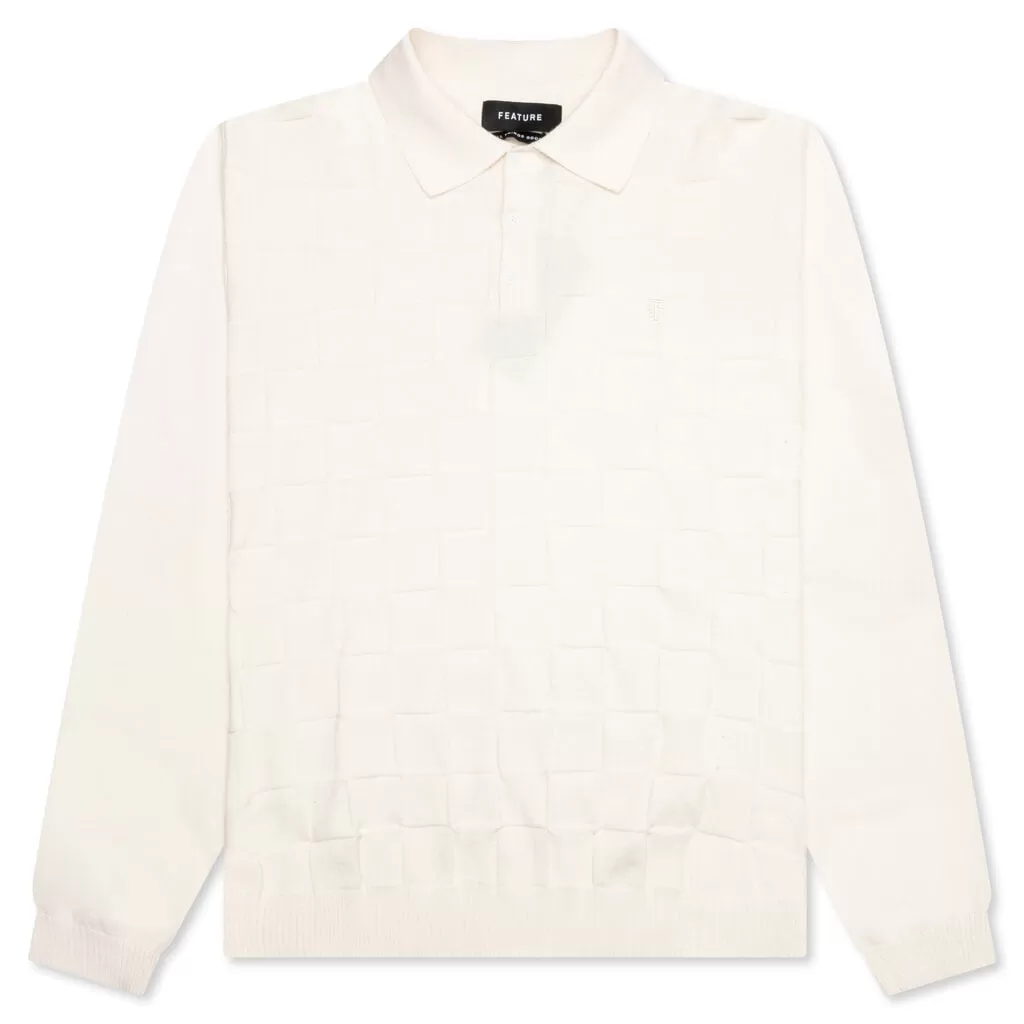 Palmer Checked L/S Sweater Polo - Clubhouse Cream