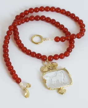 POODLE INTAGLIO IN RED // brass necklace