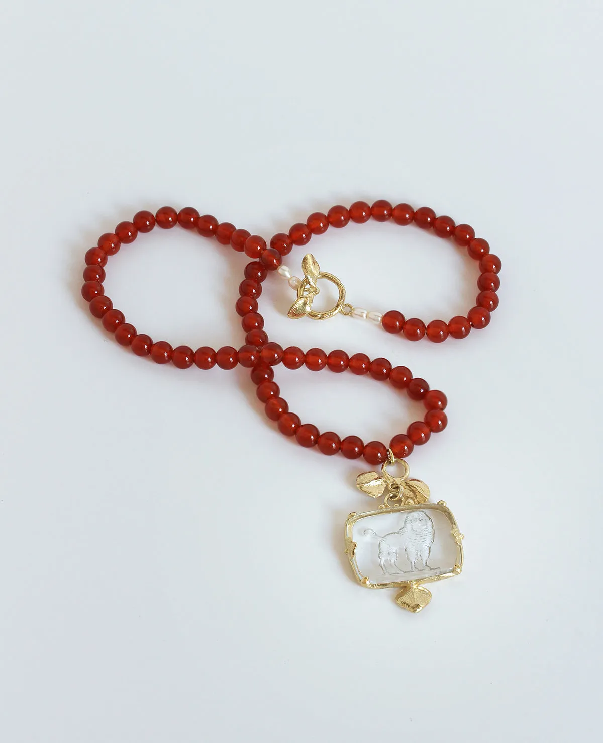 POODLE INTAGLIO IN RED // brass necklace